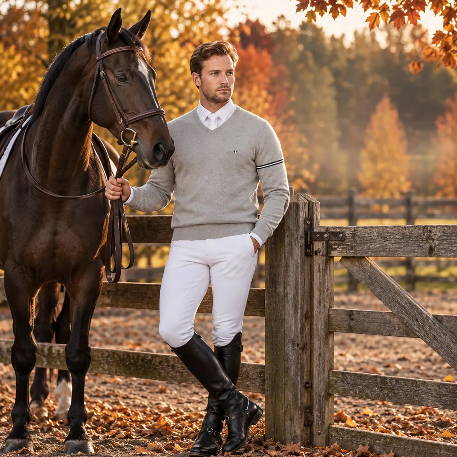 C2E Equestrain Pleasanton V-pullover grå cashmere