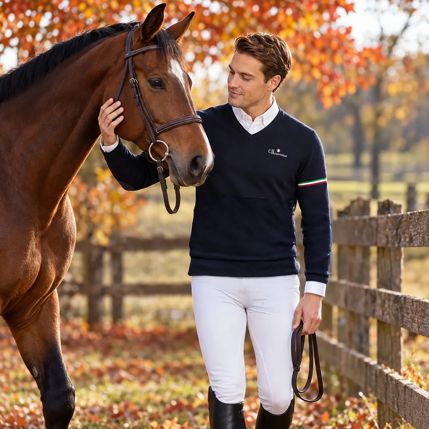 C2E Pleasanton pullover V-hals navy bomuld cashmere