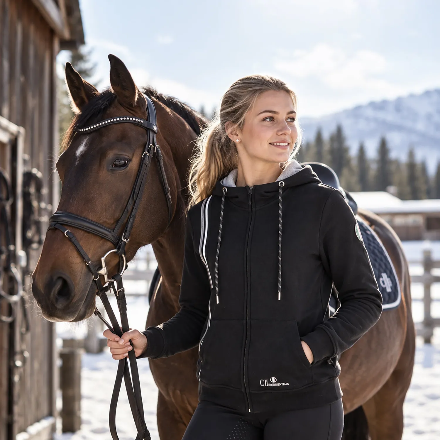 C2E Equestrain Menteca lyn-hættetrøje sort bomuld