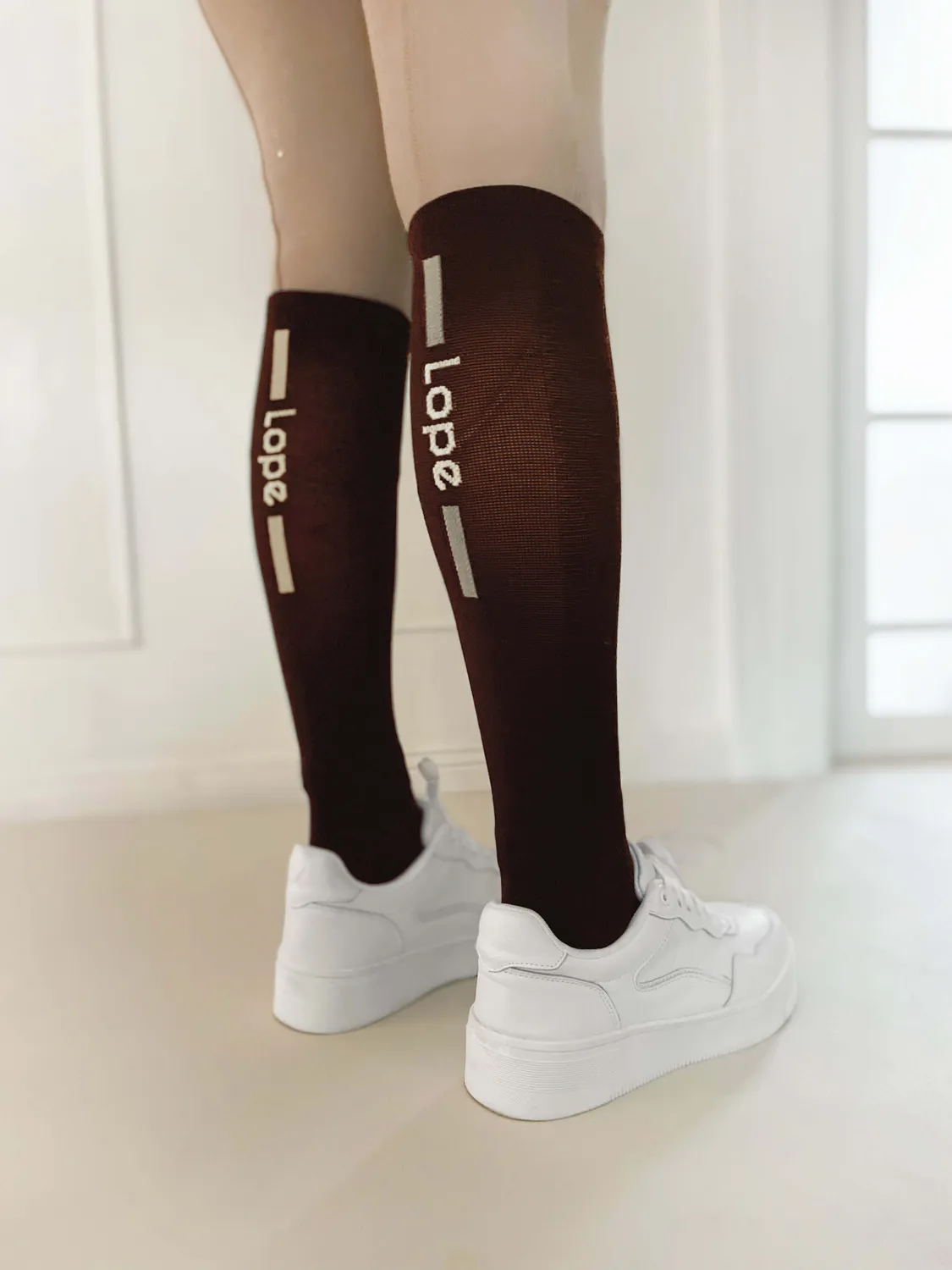 LOPE Q-skin tech-ride ridestrømper brun kompression