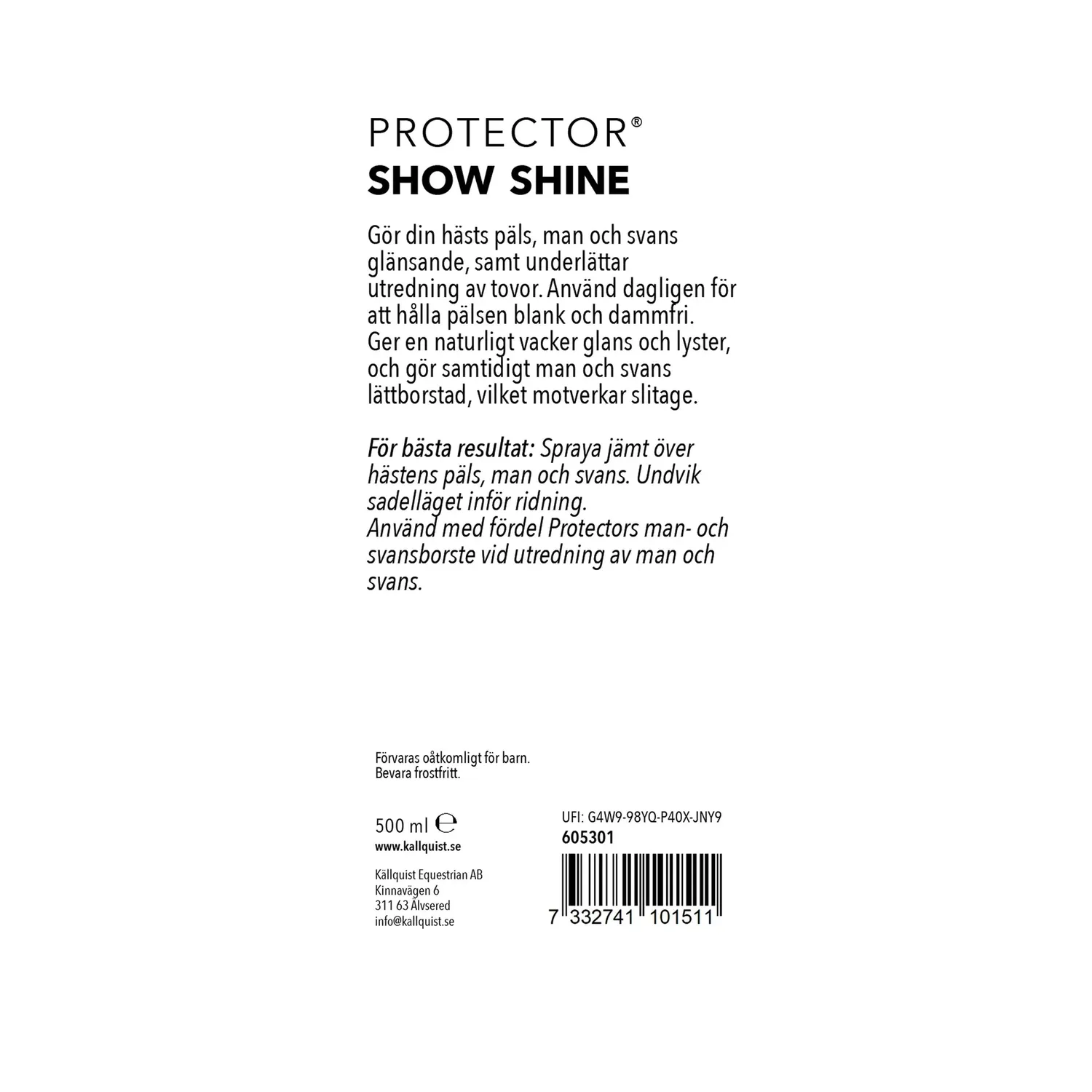Källquist Show Shampoo hesteshampoo 500 ml aloe vera