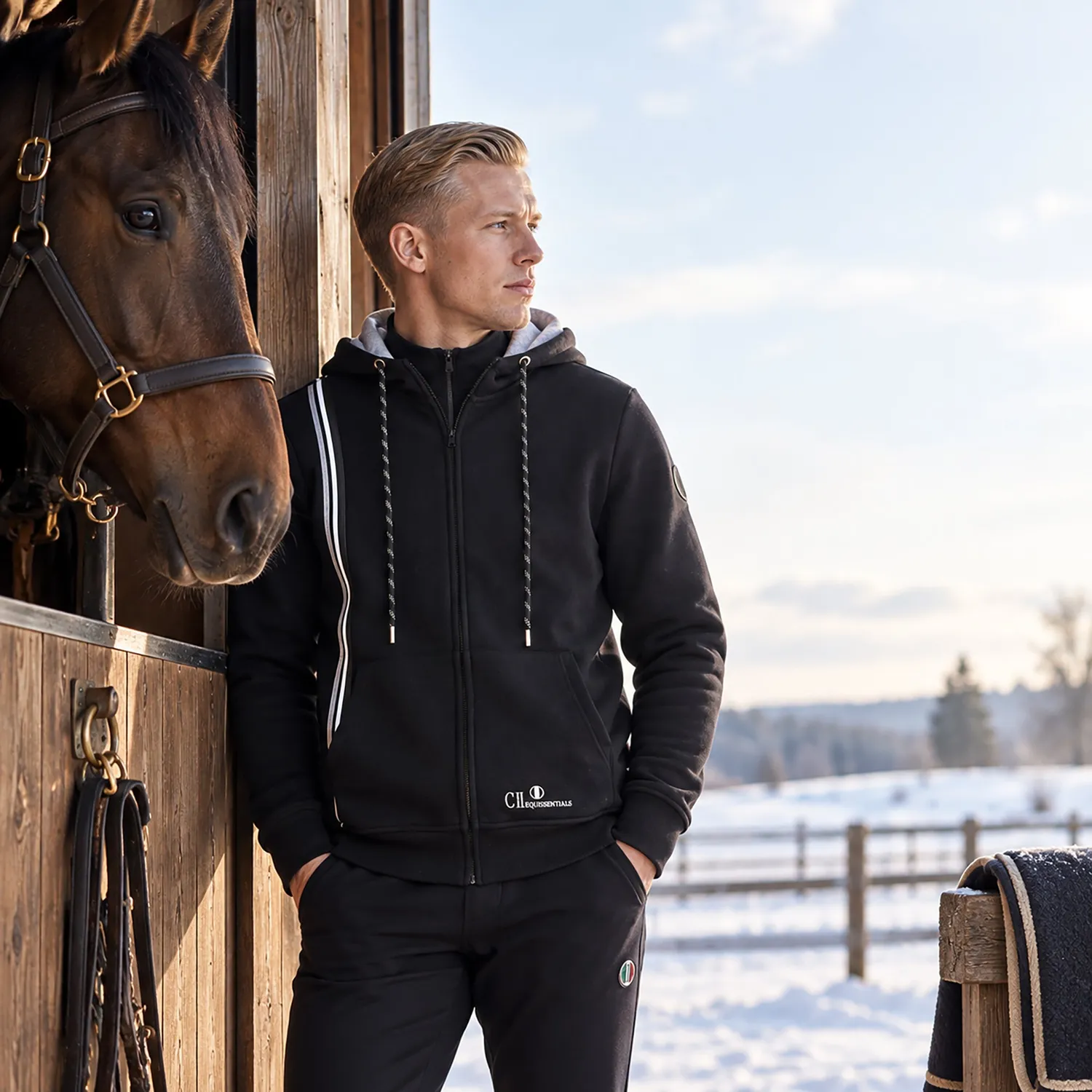 C2E Equestrain Menteca lyn-hættetrøje sort bomuld