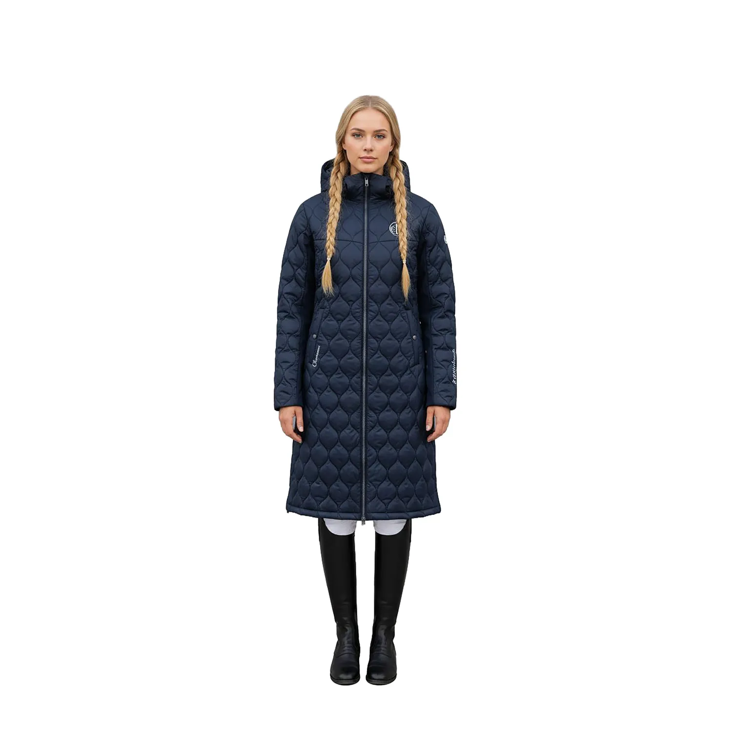 C2E Camarillo quiltet lang frakke navy aftagelig hætte
