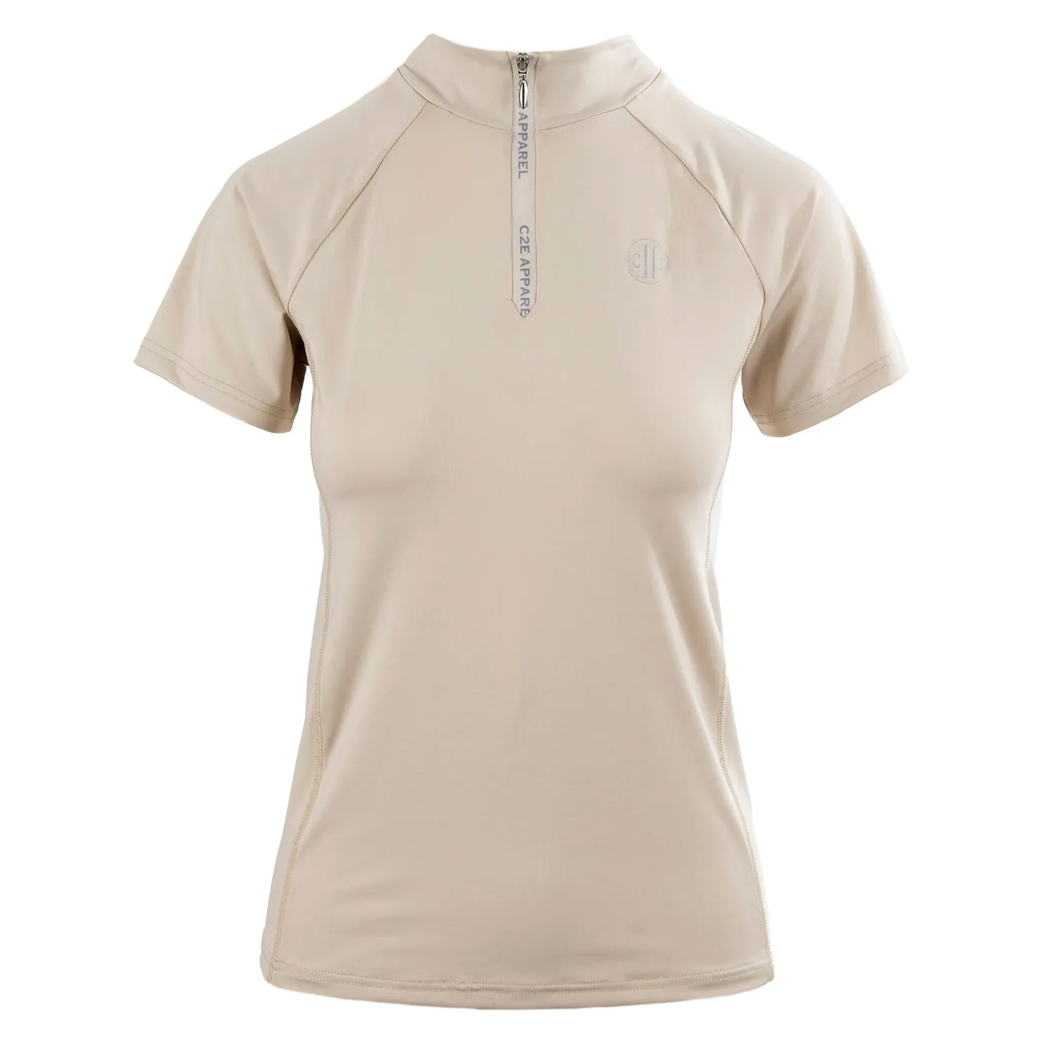 C2E Wembley zip-neck t-shirt sandshell beige