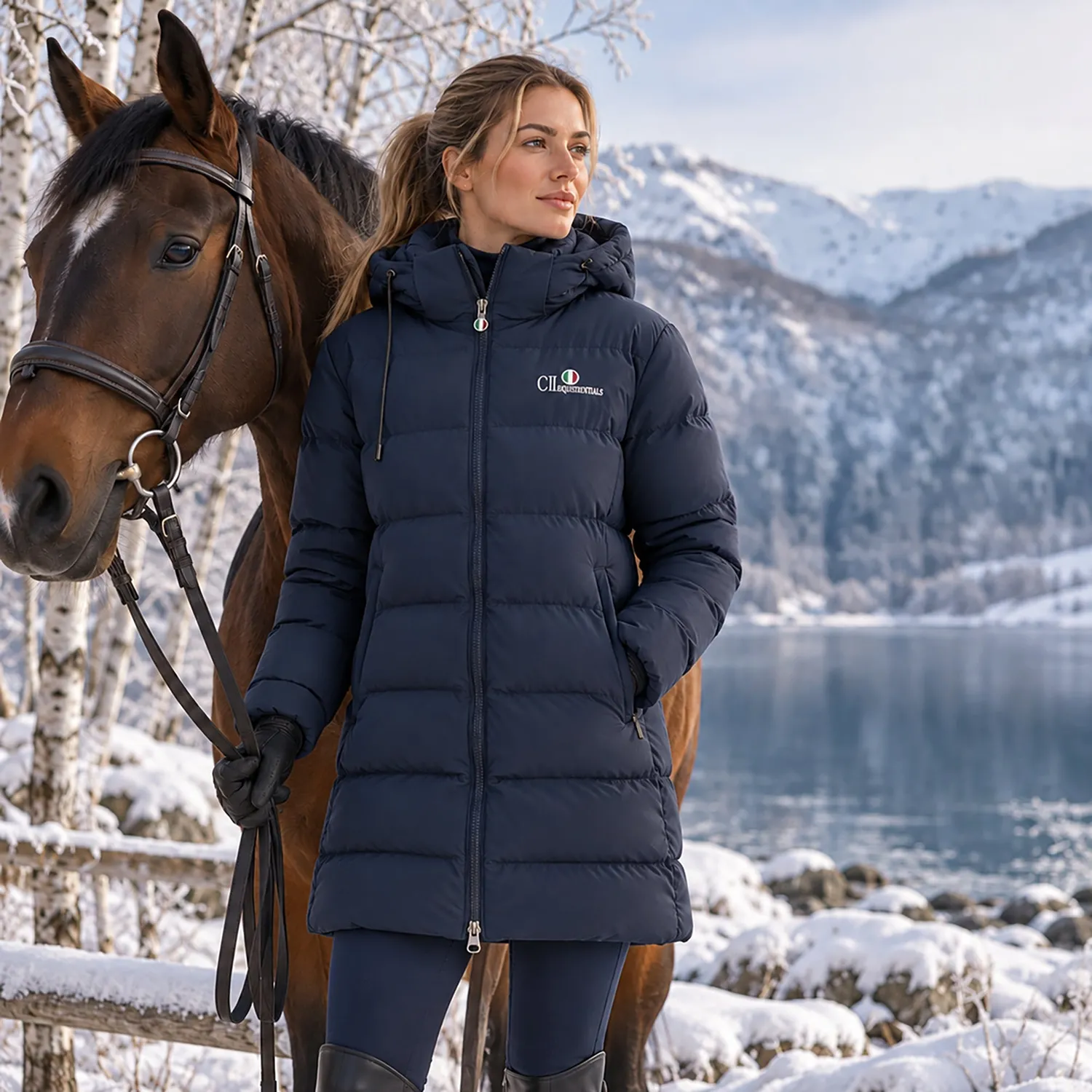 C2E Chatsworth 3/4 Dunparka Navy - Lang Ridejakke