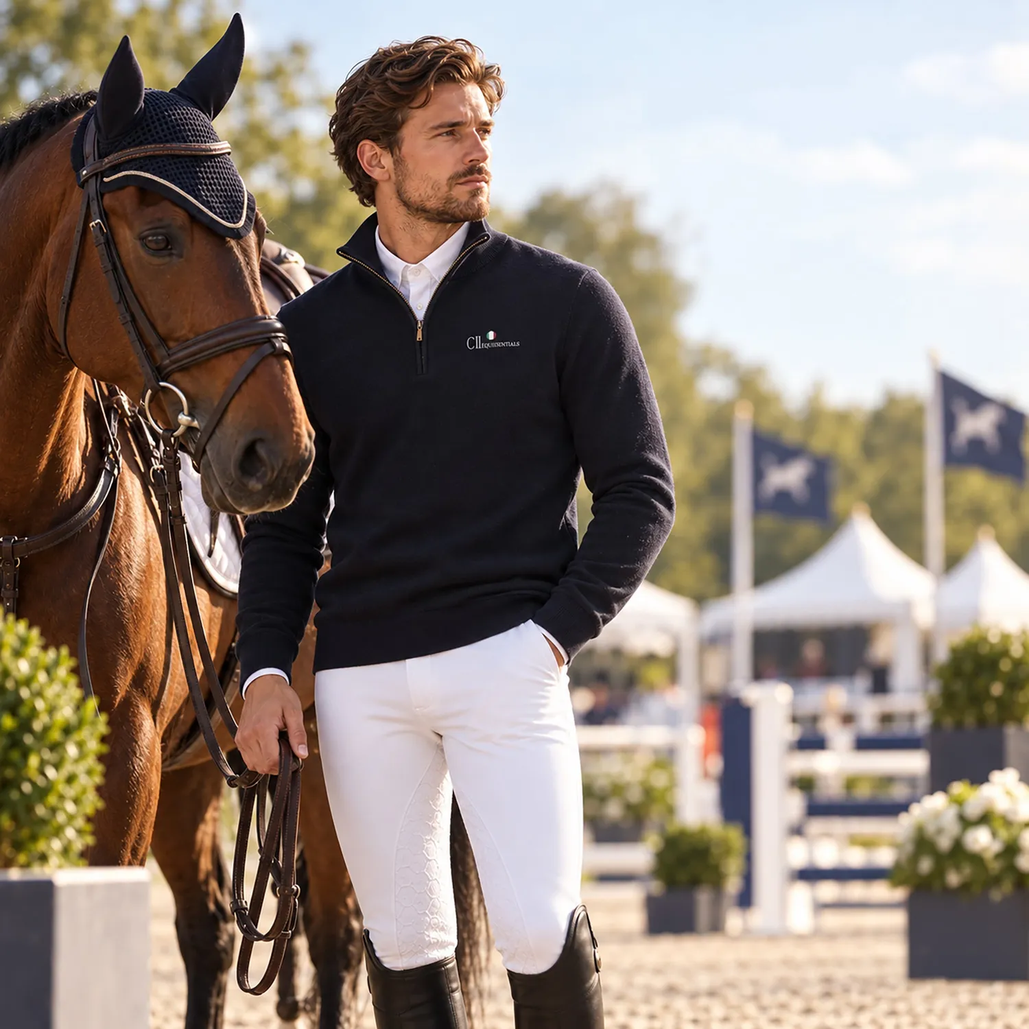 C2E Livermore Striktrøje rullekrave Black Iris cashmere