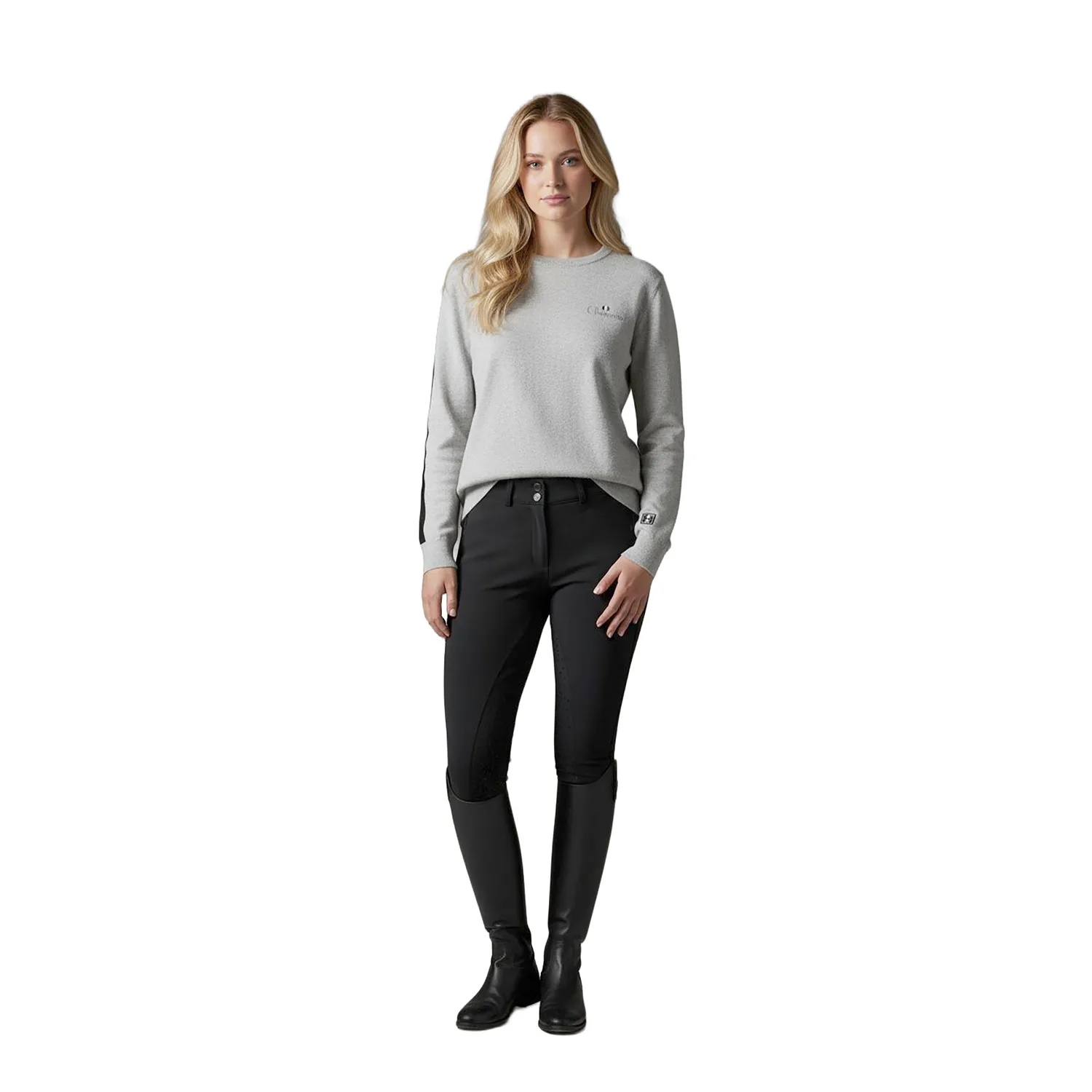 C2E Equestrain Tracy pullover grå melange bomuld
