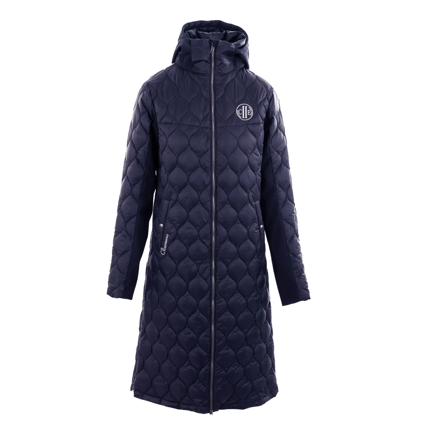 C2E Camarillo quiltet lang frakke navy aftagelig hætte