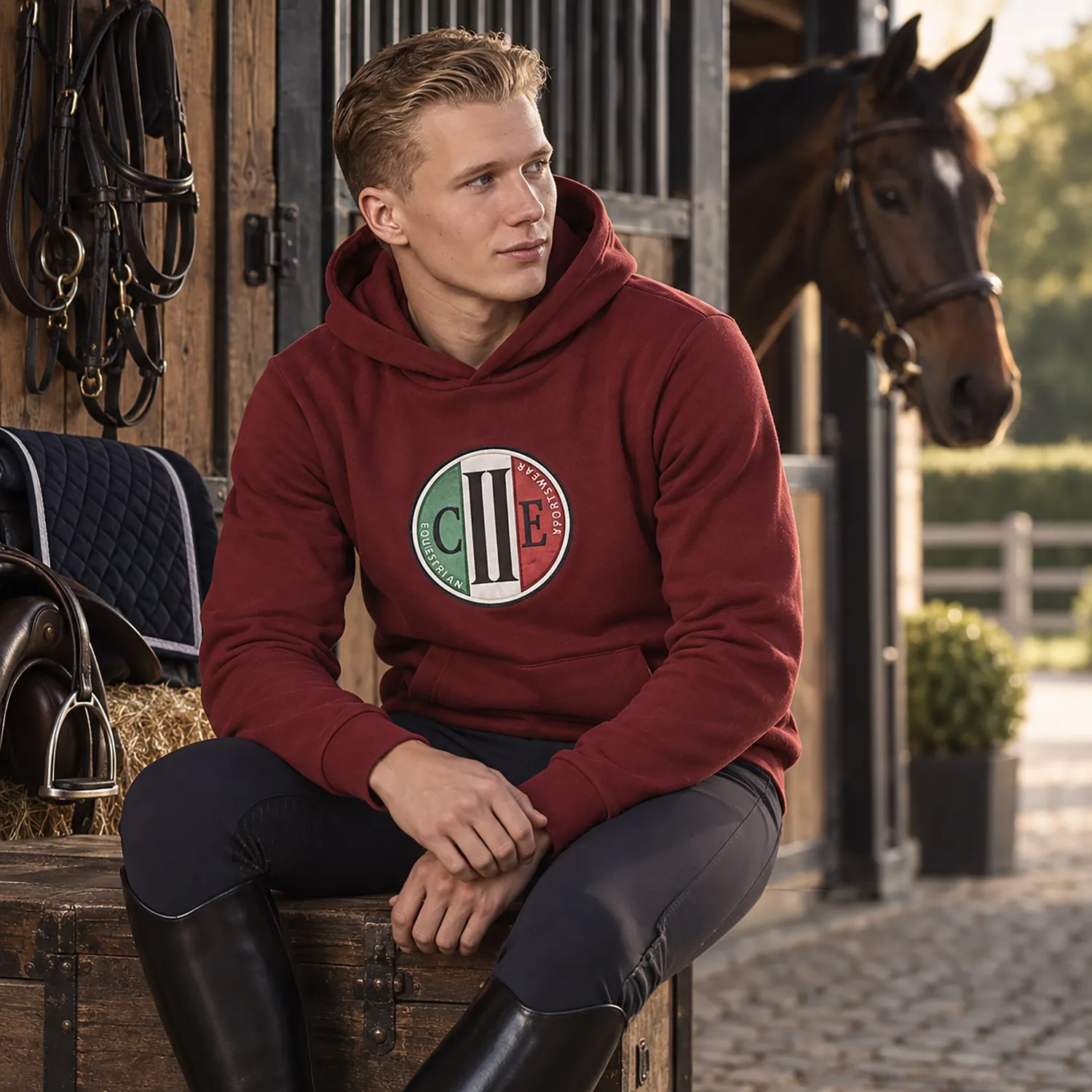 C2E Stocton hoodie vinrød unisex børstet varm