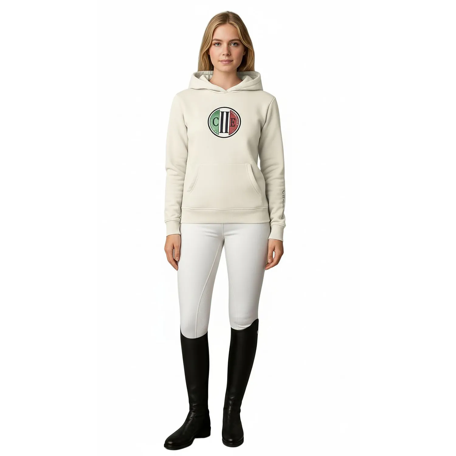 C2E Stocton hoodie hvid unisex bomuld lomme