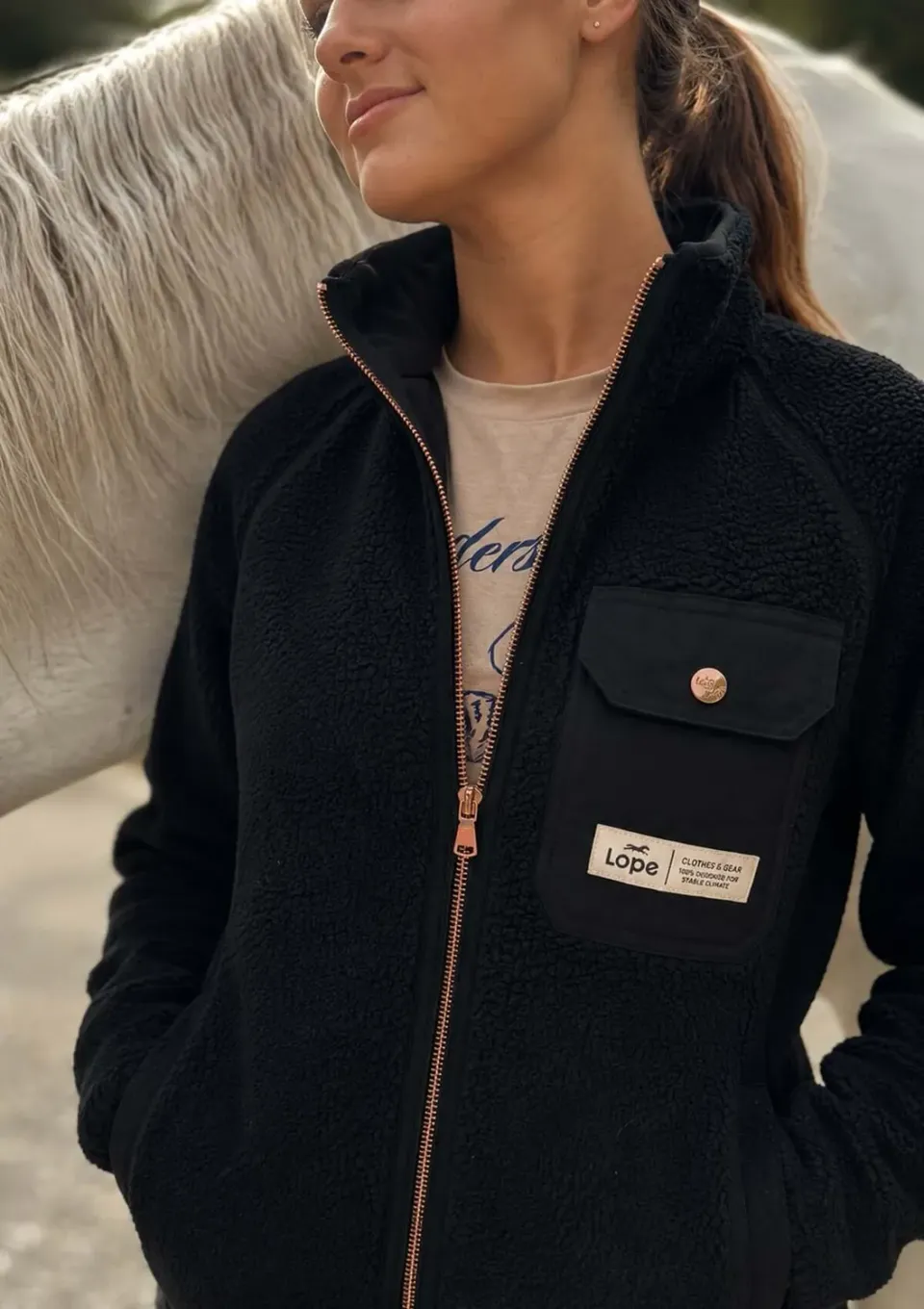 LOPE Stable Fleece fleecejakke junior sort vindtæt