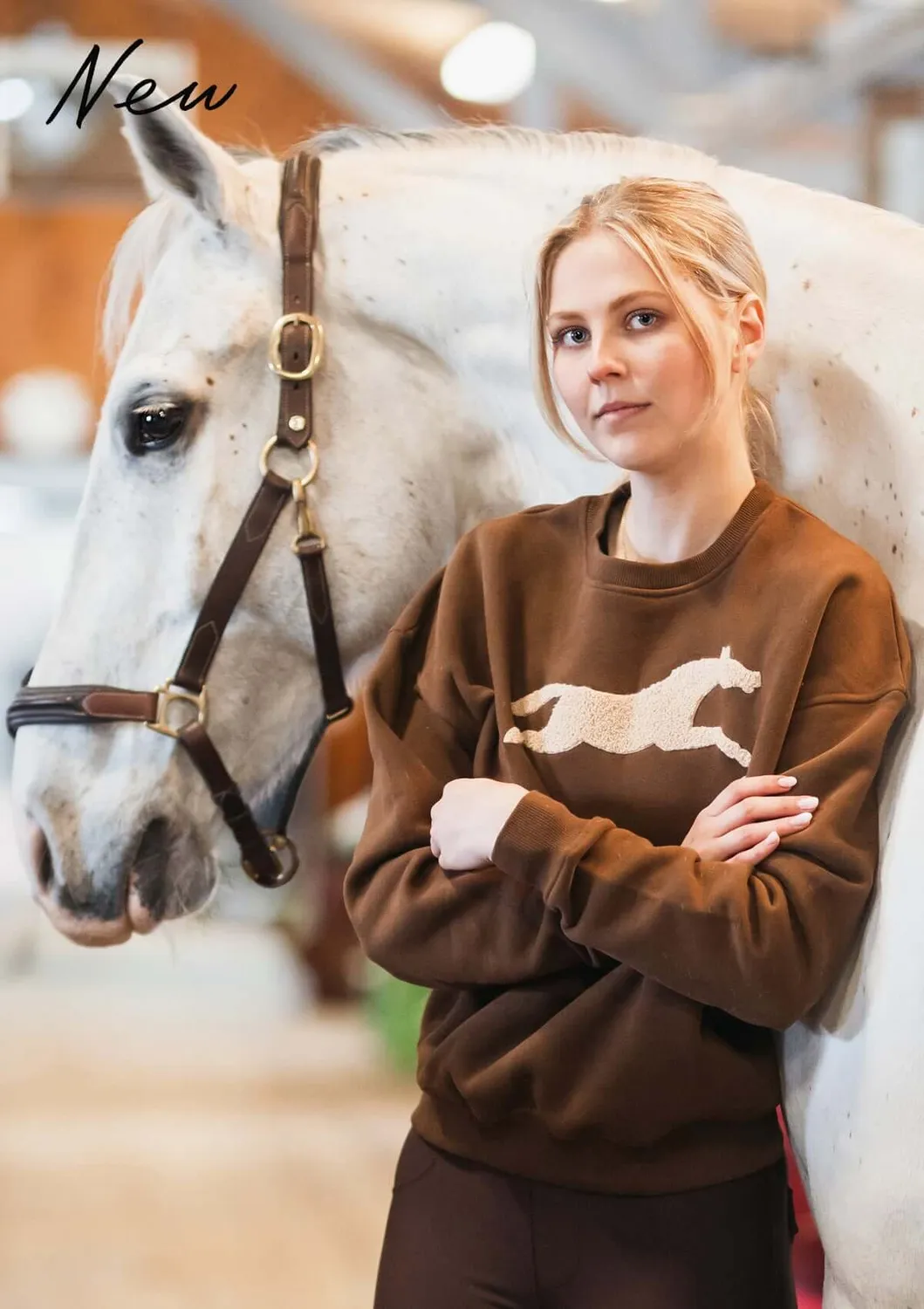 LOPE Horse Crew sweatshirt brun oversized chenillehest