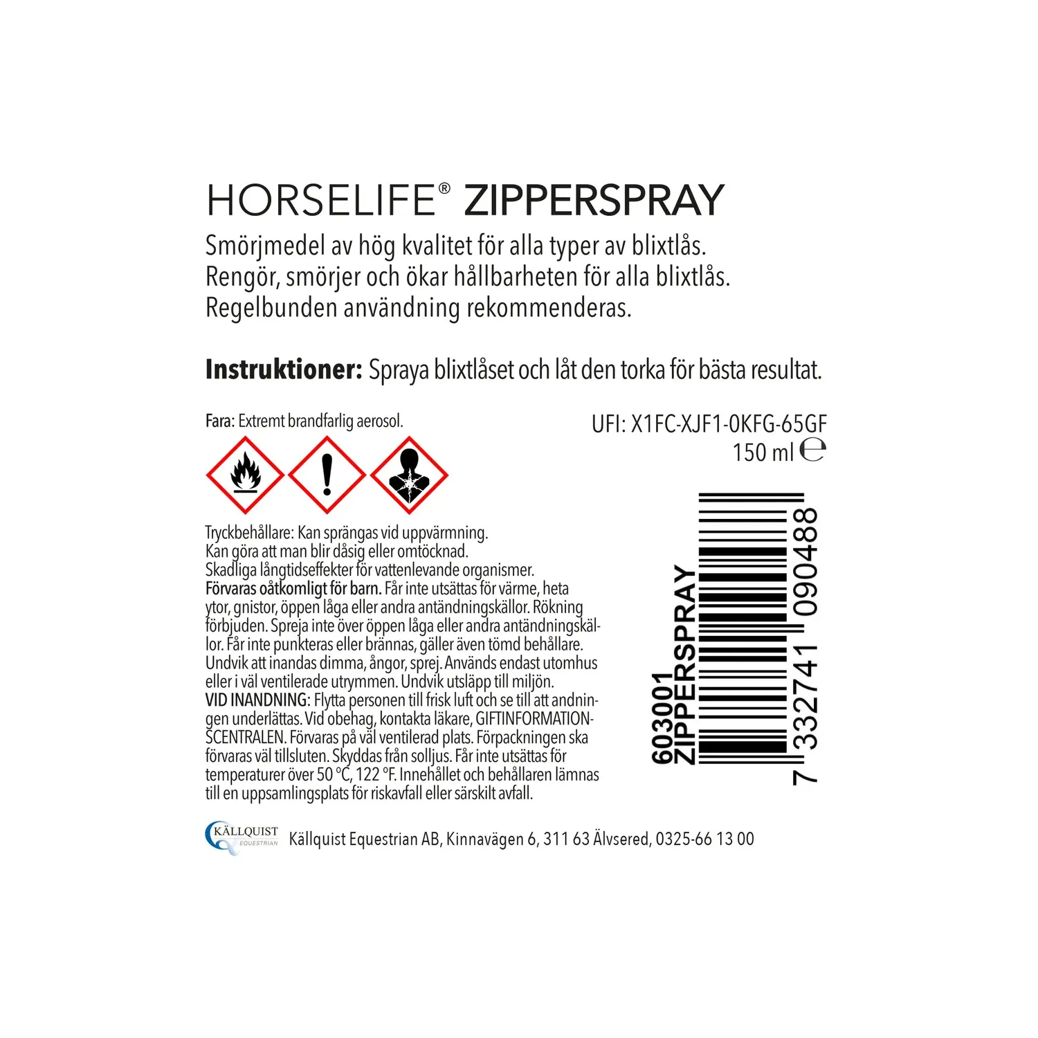 Horse Life zipperspray lynlåspleje 150 ml