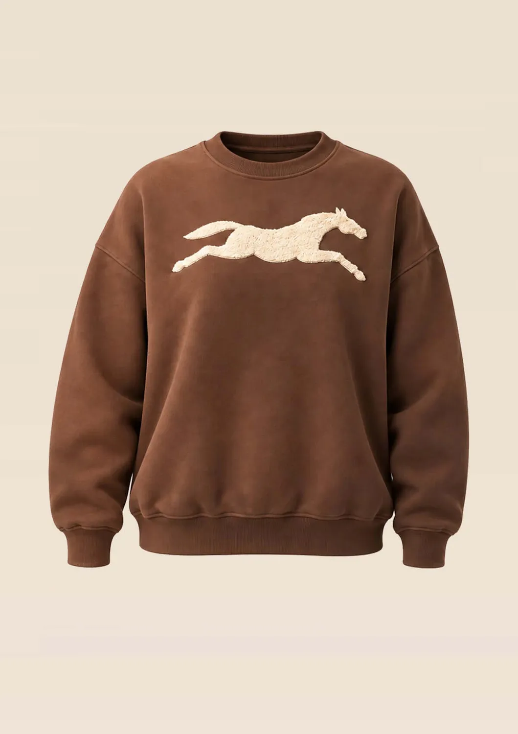 LOPE Horse Crew sweatshirt brun oversized chenillehest