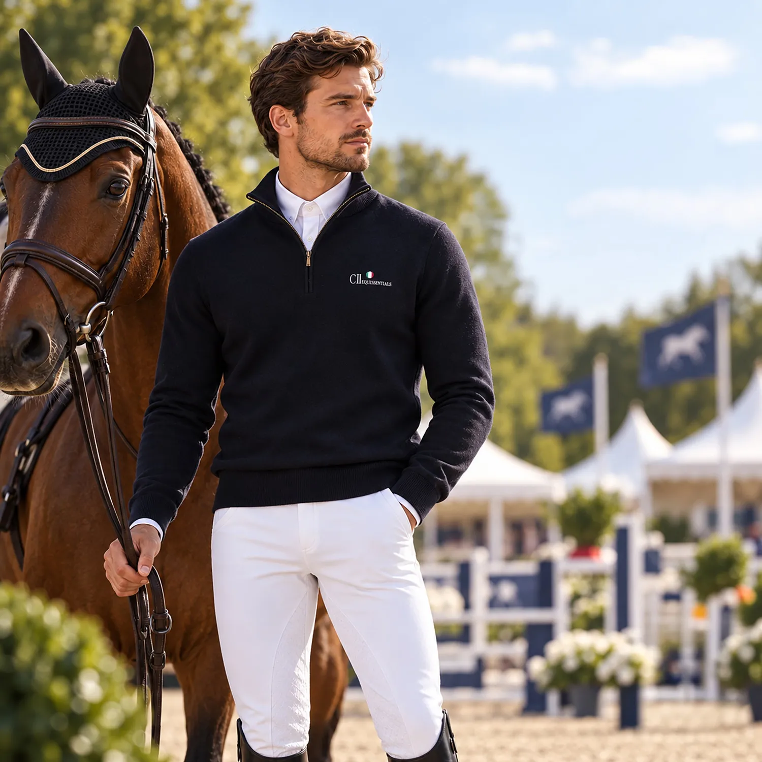 C2E Livermore Striktrøje rullekrave Black Iris cashmere