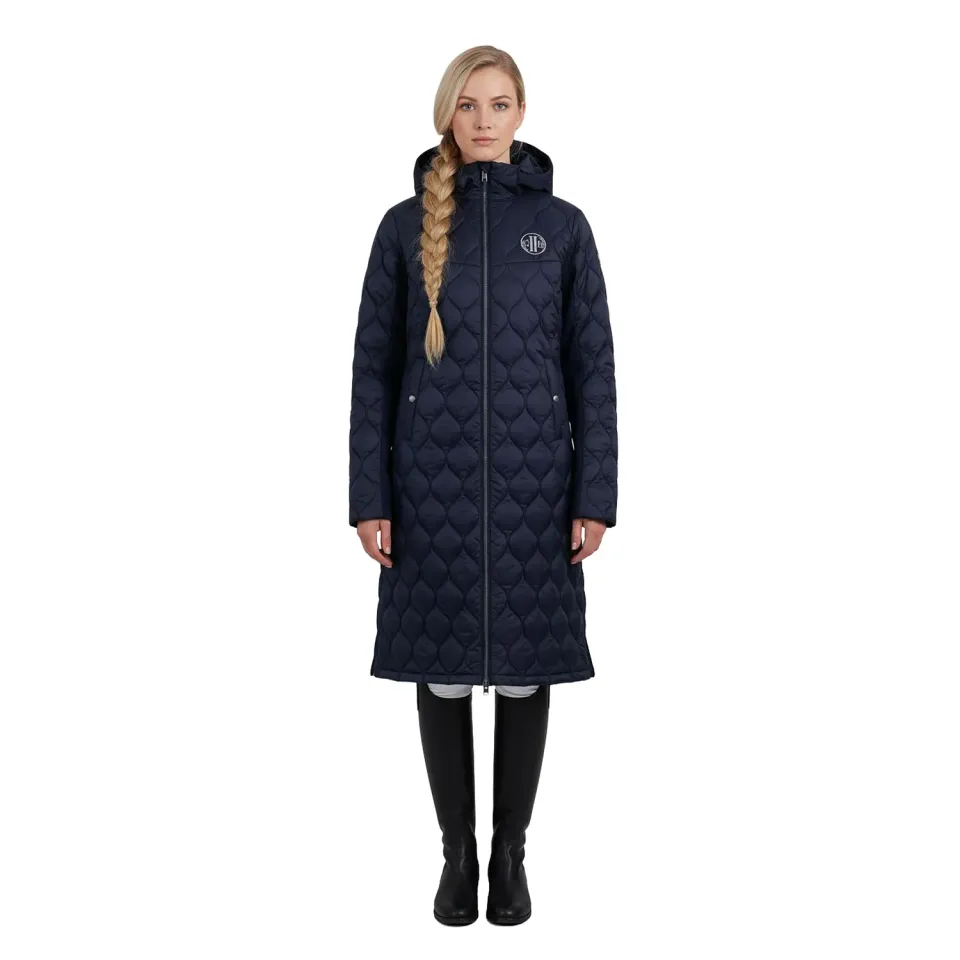 C2E Camarillo quiltet lang frakke navy aftagelig hætte
