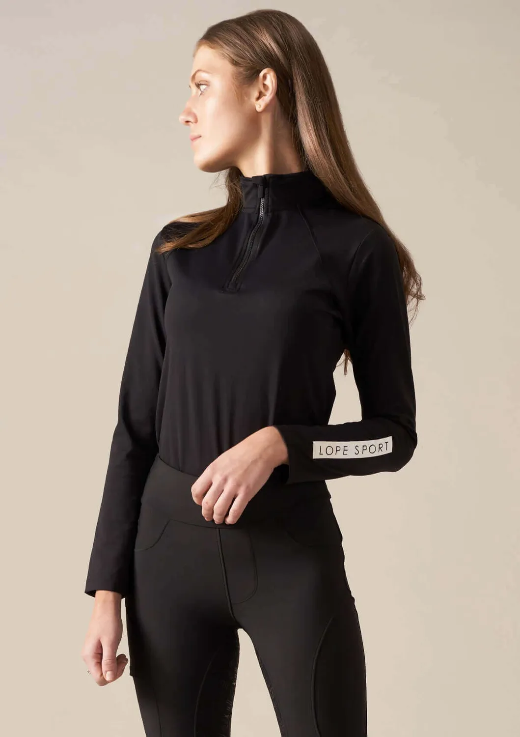 LOPE Sport quarter zip ridetop sort S langærmet