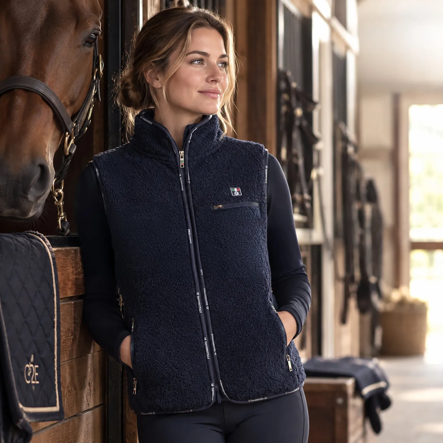 C2E Equestrain Elk Grove fleecevest navy sherpa