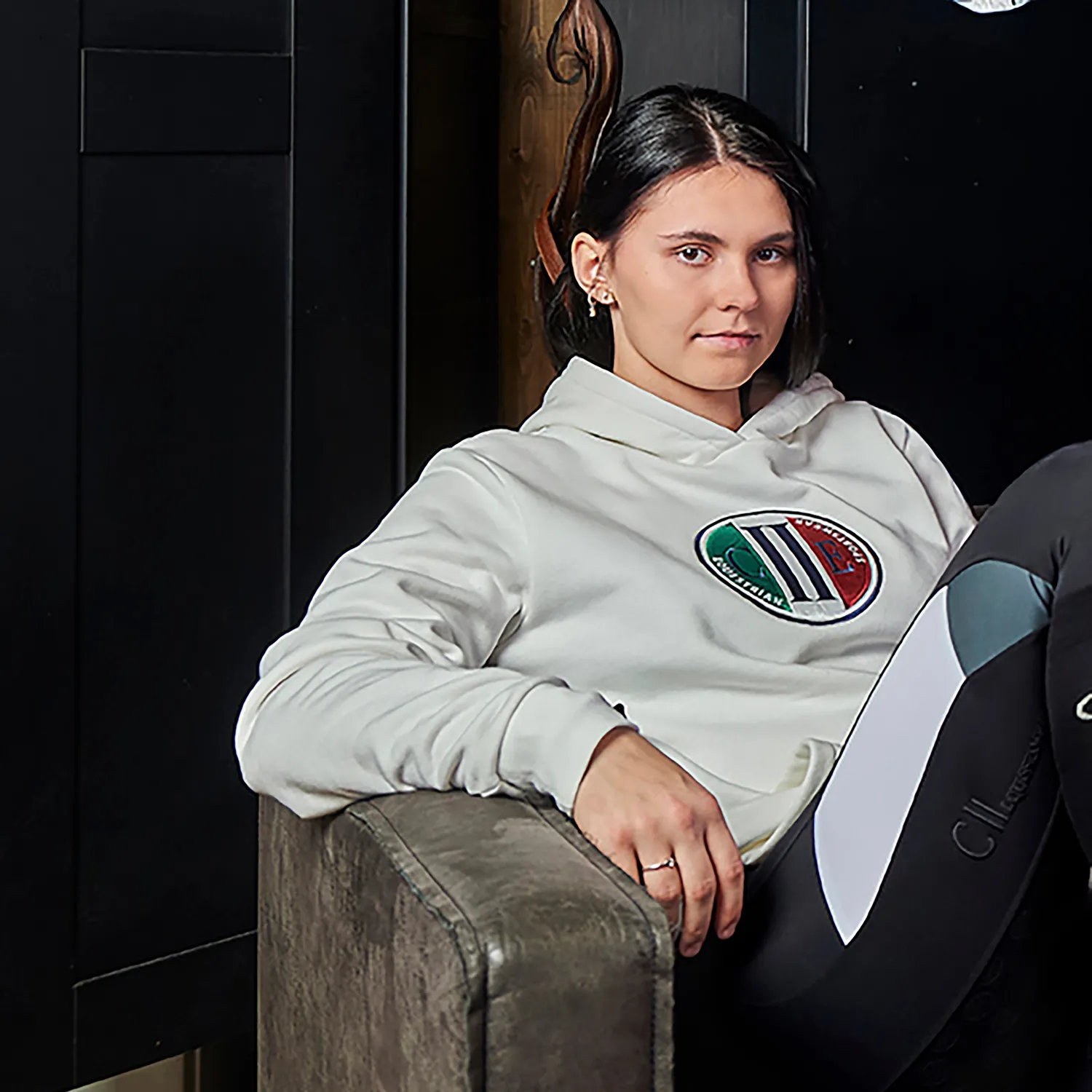 C2E Stocton hoodie hvid unisex bomuld lomme