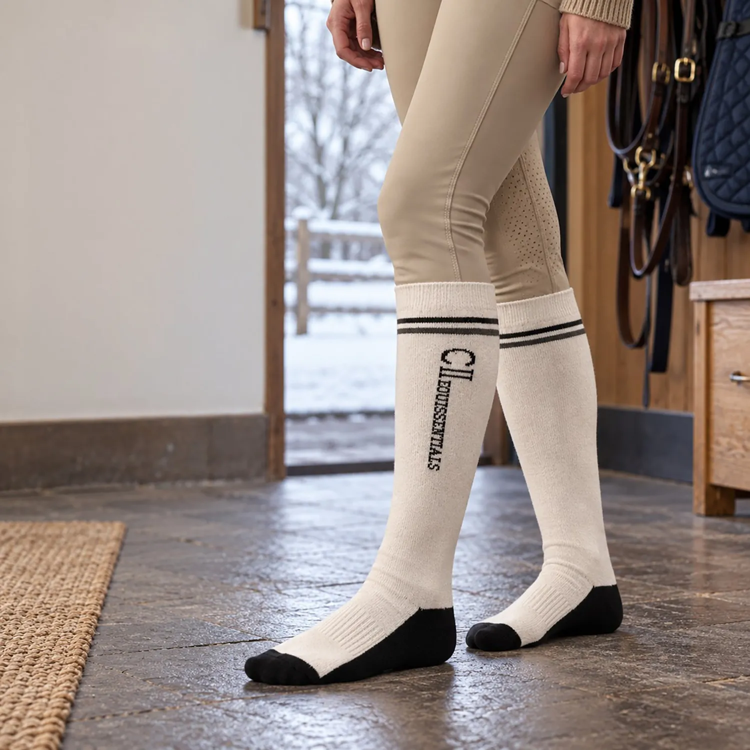 C2E Roseville uld ridestrømper offwhite varme