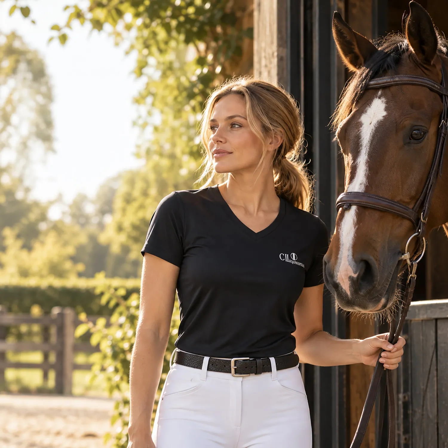 C2E Equestrain Atwater t-shirt sort dame V-hals