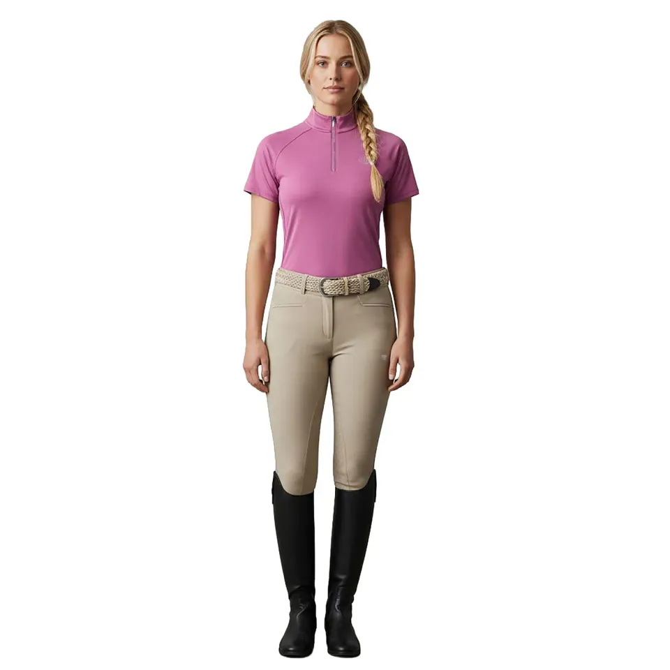 C2E Wembley zip-neck t-shirt spring crocus pink lynlås
